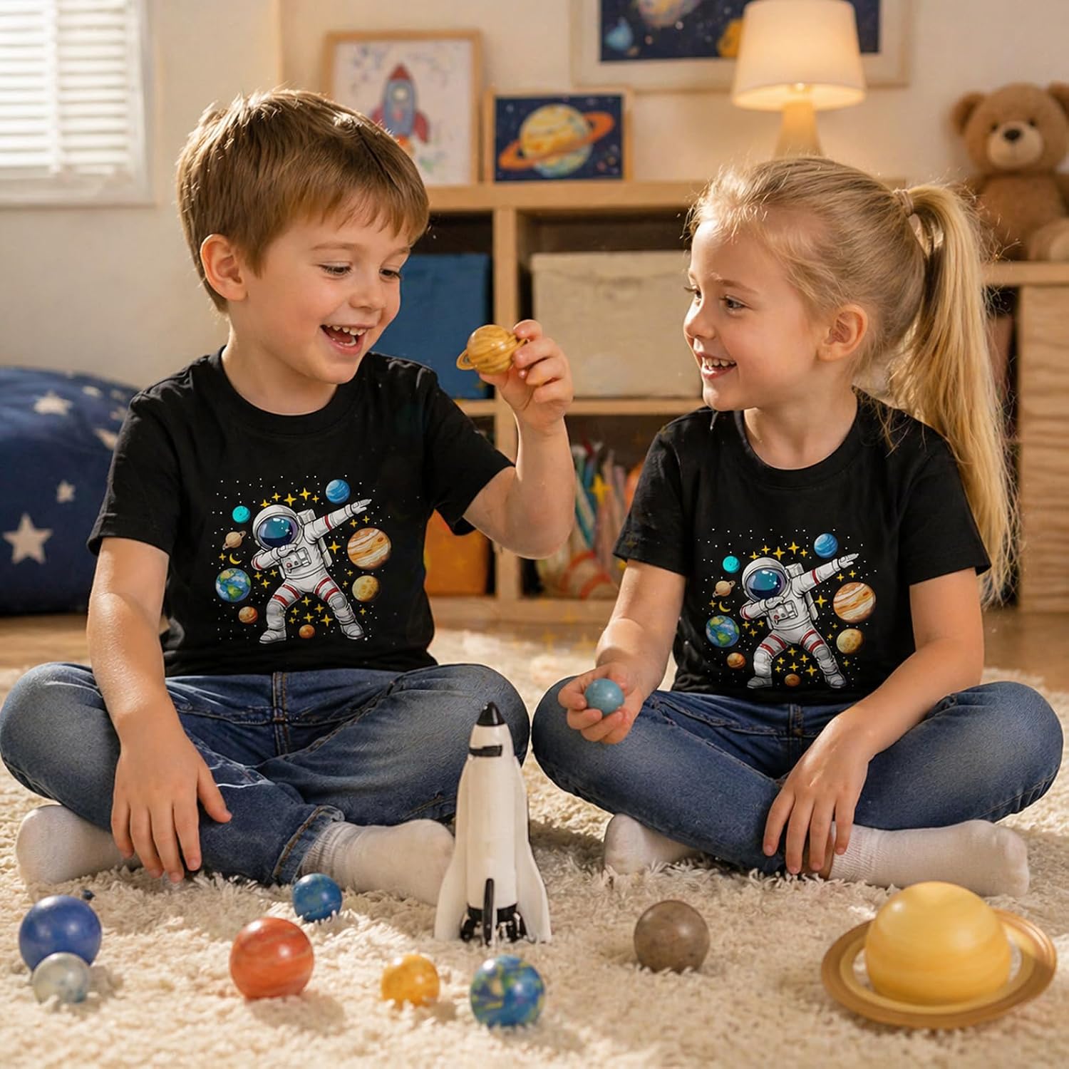 Solar System Planets Shirt for Toddler Boys Girls Kids Astronaut T-Shirt Space Galaxy Cotton Short Sleeve 2-8T