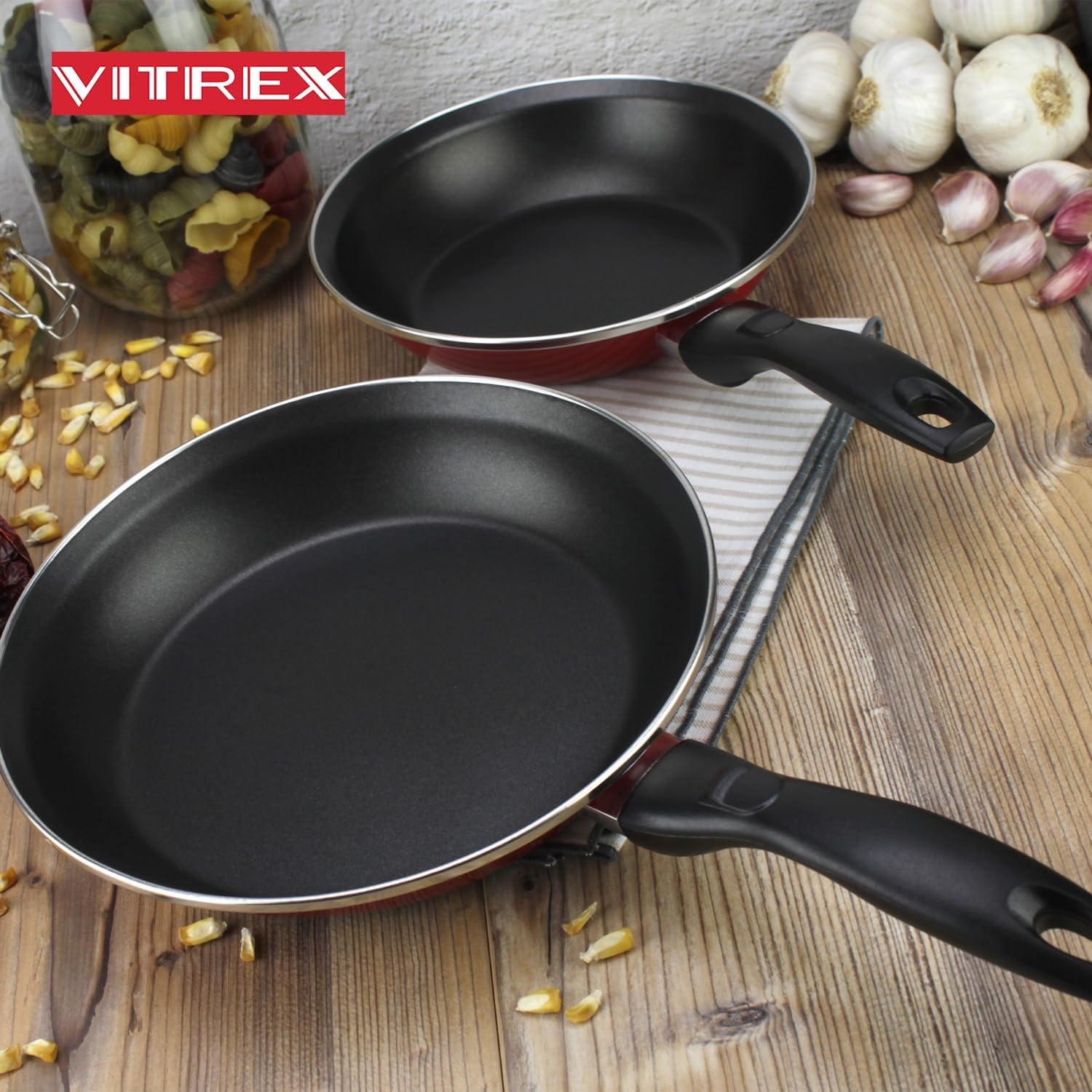 VITREX Maison 9.4-Inch Frying Pan, made of Porcelain on Steel, with Double-Layer Non-Stick Coating, Suitable for All Types of Stovetops including Induction, Dishwasher Safe, Skillet
