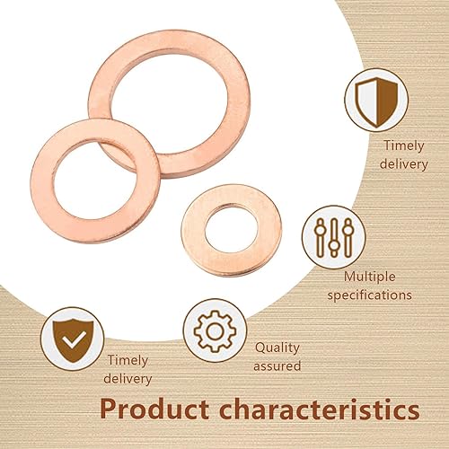 Miniatura 6 de Kit de clasificación de juntas de cobre triturado plano de automóvil, 200 piezas, M5 M6 M8 M10 M12 M14 9 especificaciones arandelas métricas de