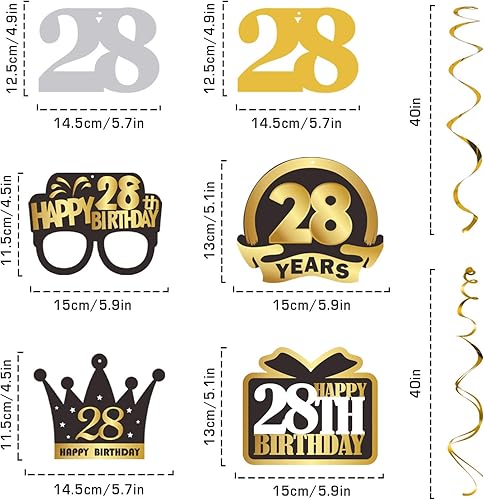 Miniatura 125 de LINGTEER Happy 65th Birthday Decorations Set - 12Pcs Black & Gold Swirls Streamer,Happy Birthday Bunting Banner,Cheers to 65 Years Old Bday Party