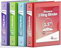 Vista 29 de SUNEE Carpeta de 3 anillos de 1/2 pulgada, paquete de 4 carpetas transparentes de media pulgada con vista, tres anillos de 0.5 pulgadas, sin PVC