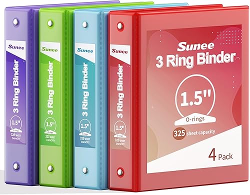 Miniatura 29 de SUNEE Carpeta de 3 anillos de 1/2 pulgada, paquete de 4 carpetas transparentes de media pulgada con vista, tres anillos de 0.5 pulgadas, sin PVC