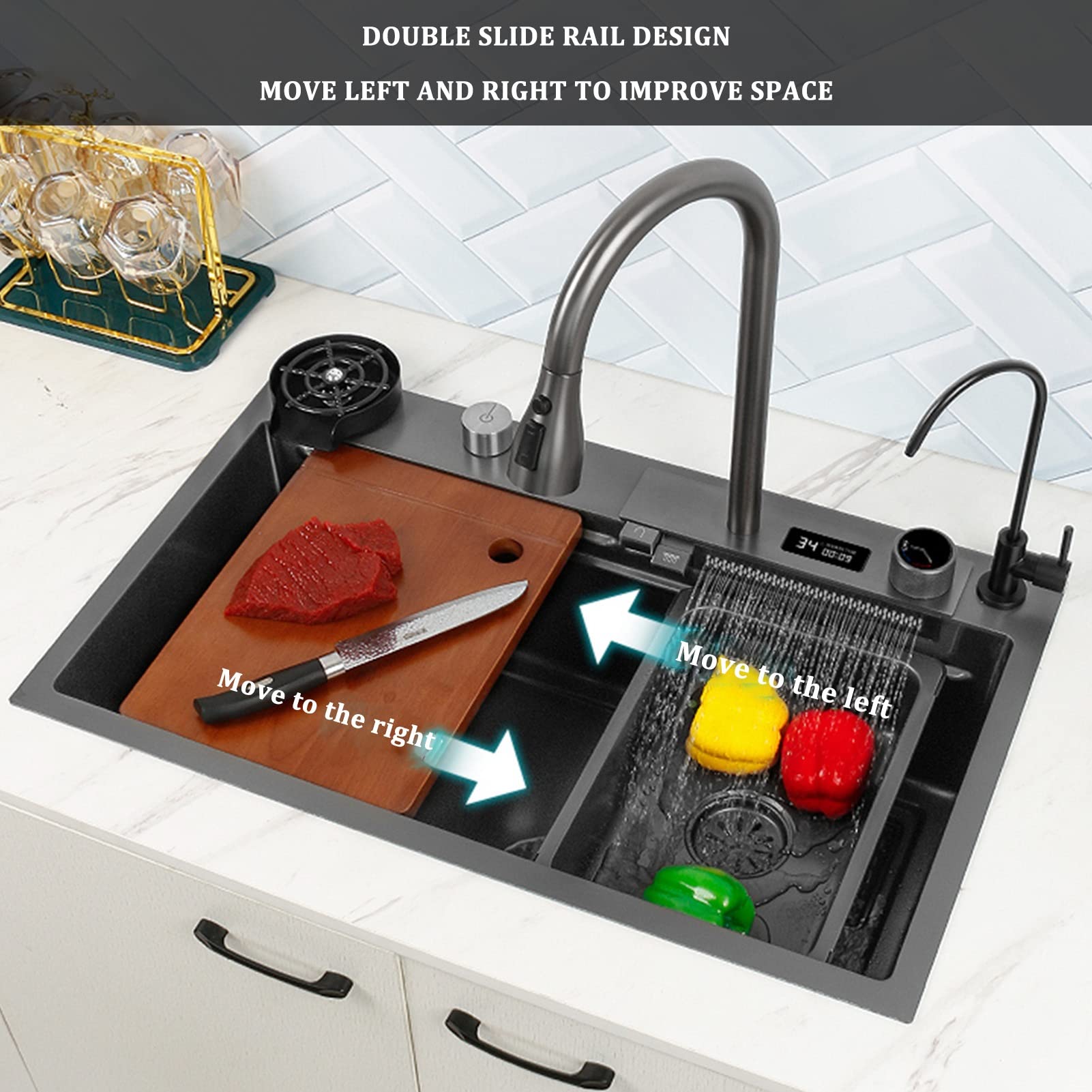 mizuさん Amazon.com: Digital Display Kitchen Sink 304 Stainless Steel