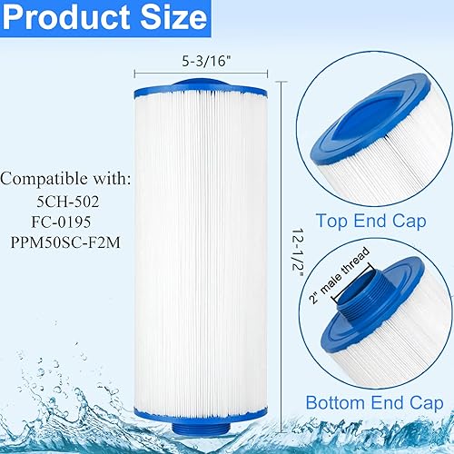 Miniatura 2 de HANXER 5CH-502 - Cartucho de filtro de spa para PPM50SC-F2M, Filbur FC-0195, Marquis Spa 20041, 20091, 370-0237, C-5303, Darlly 50501, filtro de
