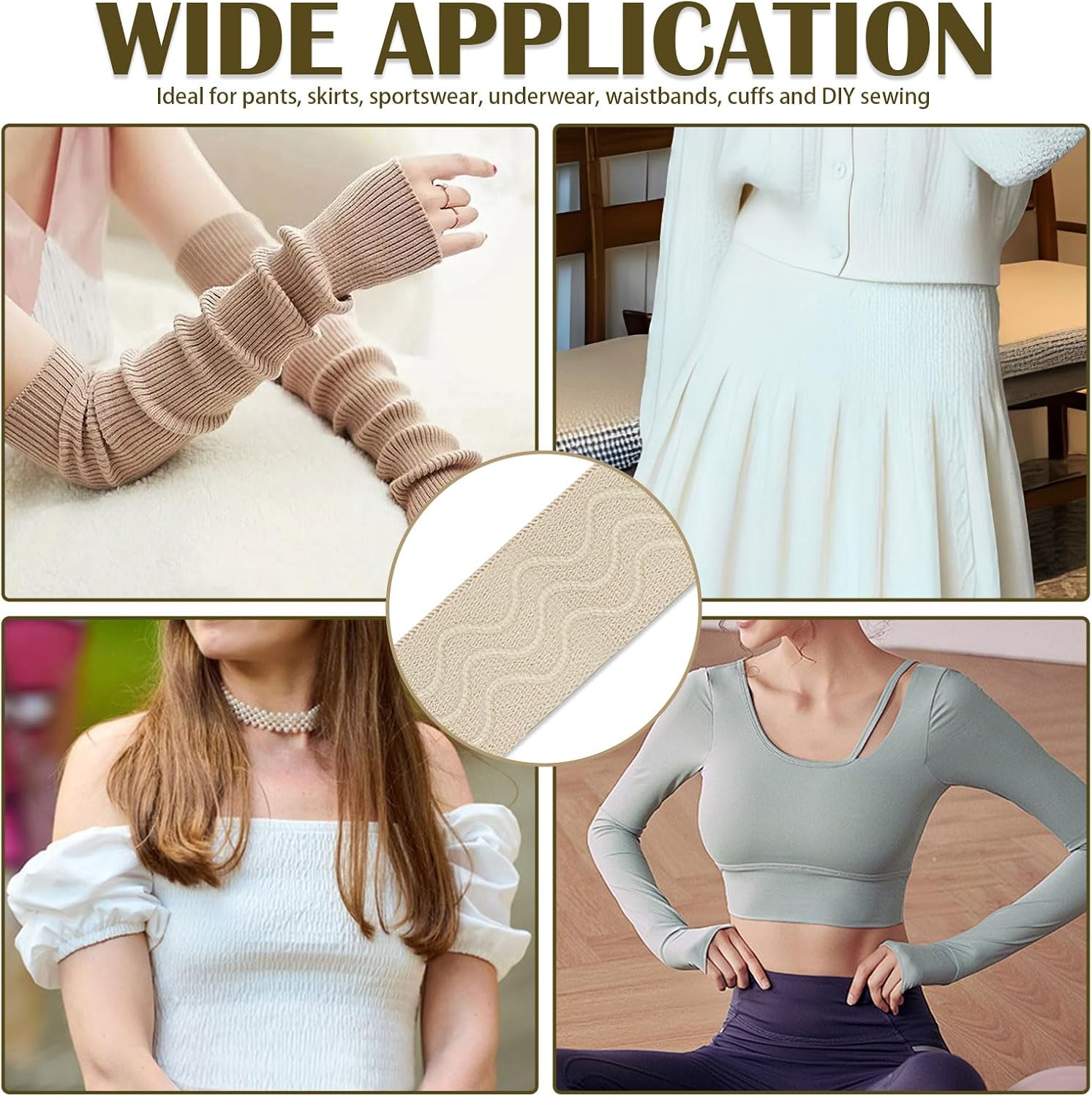 Diakey 1 Roll Silicone Gripper Elastic Band for Sewing, 1 in x 10 Yds, Non Slip Wave Silicone Grip Tape Stretchy Ribbon for Clothing Pants Waistband Wig Making, Nude