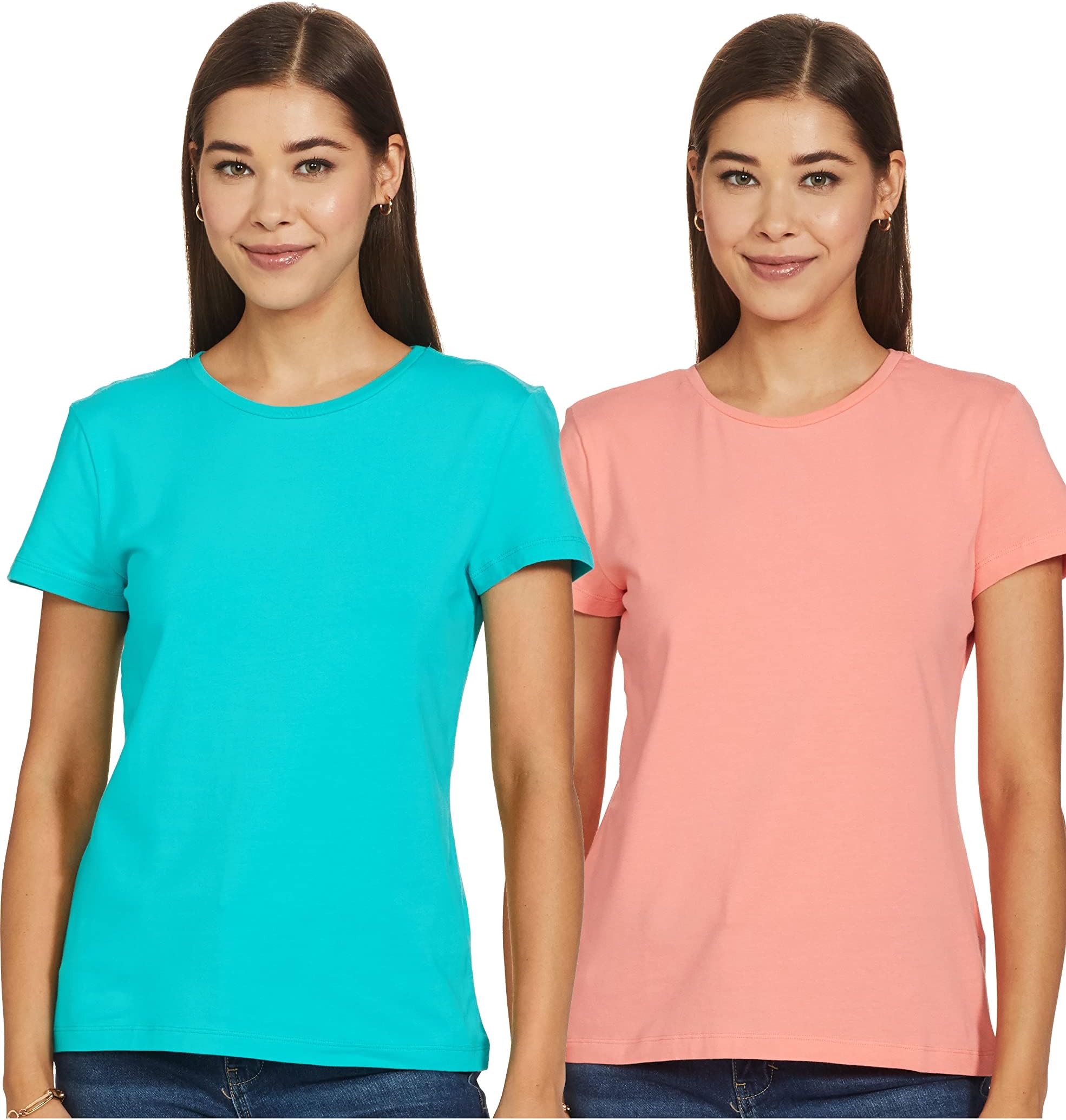 Amazon Brand - Symbol Women's Cotton Stretch Regular Fit T-Shirt (Pack of 2)
