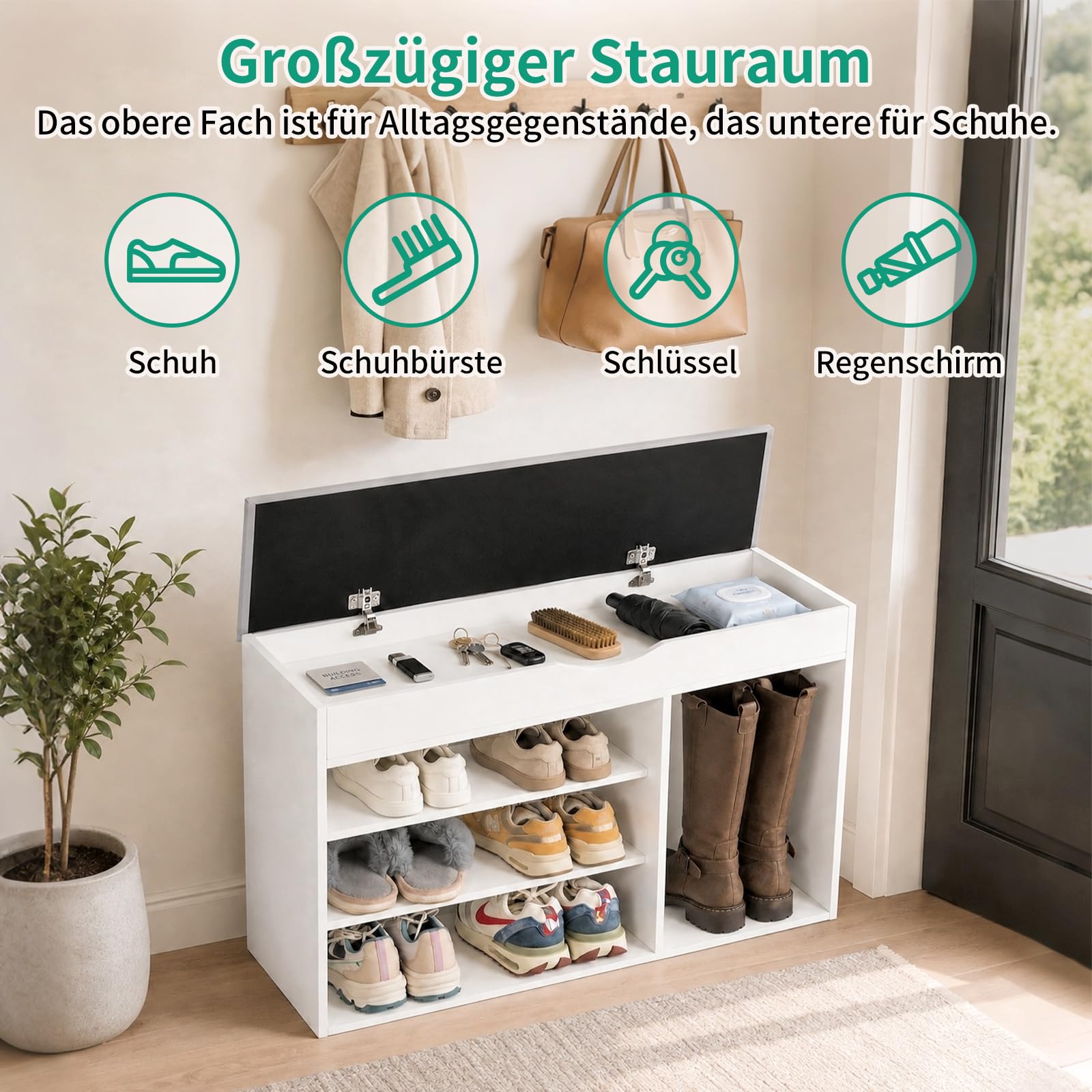 Schuhbank mit verdickter Sitzfläche, 3 Ebenen