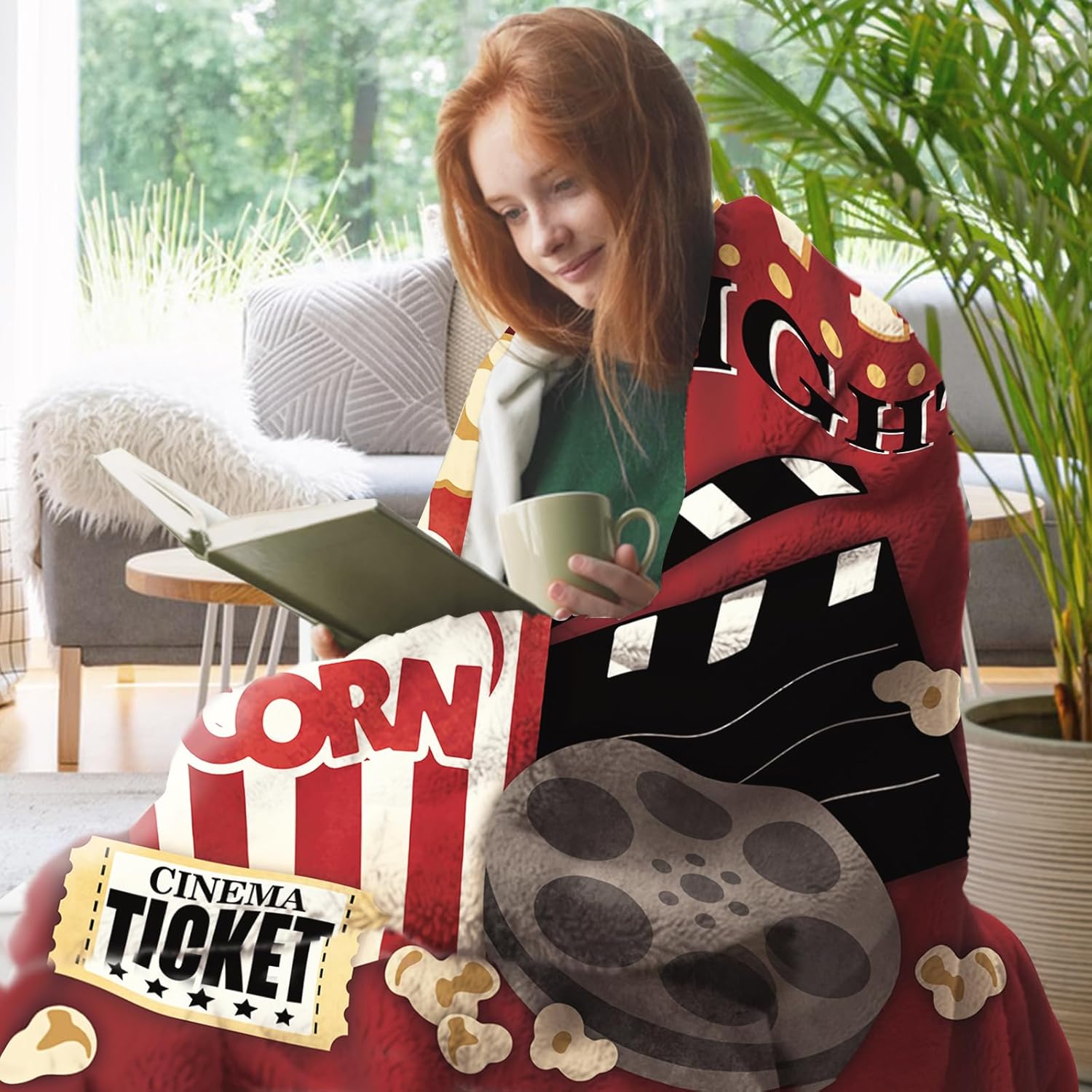 Movie Night Flannel Throw Blanket, Popcorn Cinema Ticket Gifts for Adult Kids Women Men Movie Lover, Birthday Ideas for Home Film Theater Decor Supplies 50" x 60" - Image 6