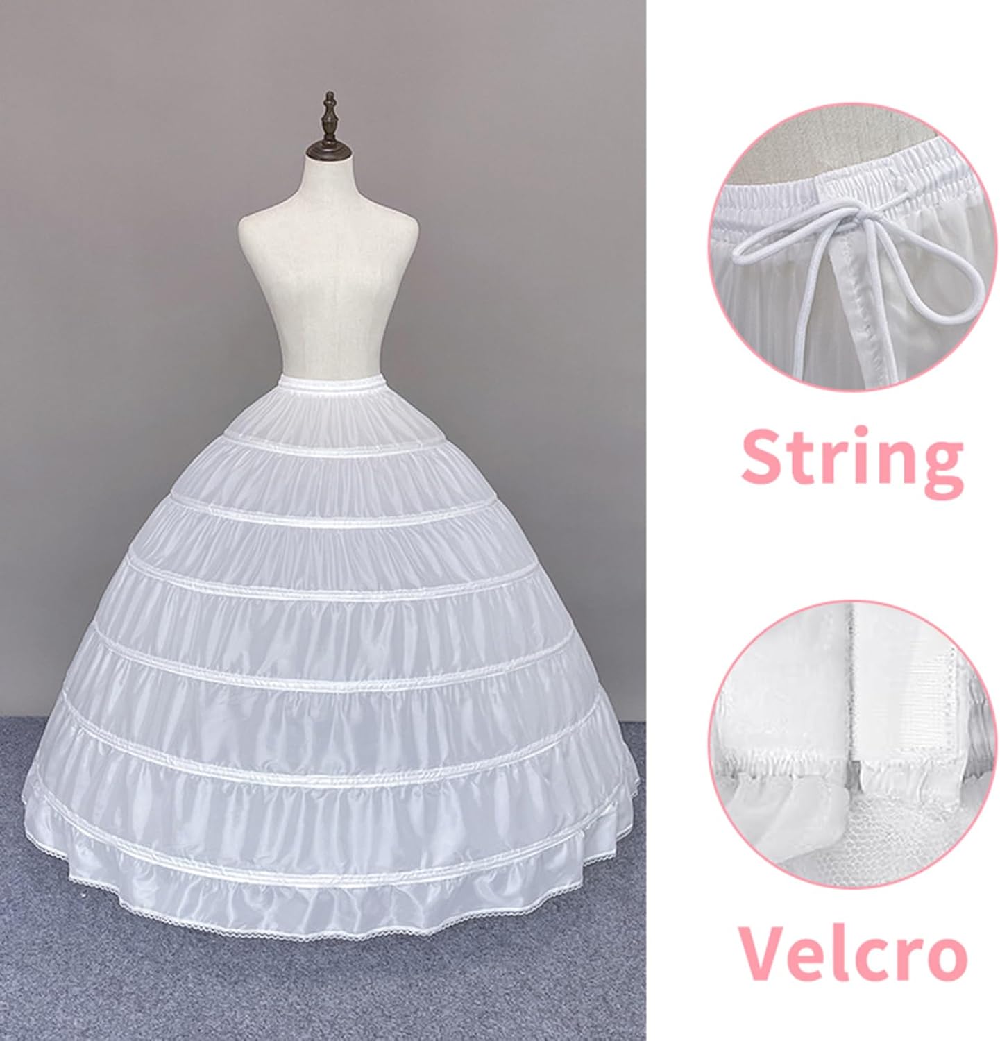 Women Crinoline Petticoat 6 Hoop Skirt Full A-Line Slips Long Underskirt for Wedding Bridal Dress Ball Gown - Image 7