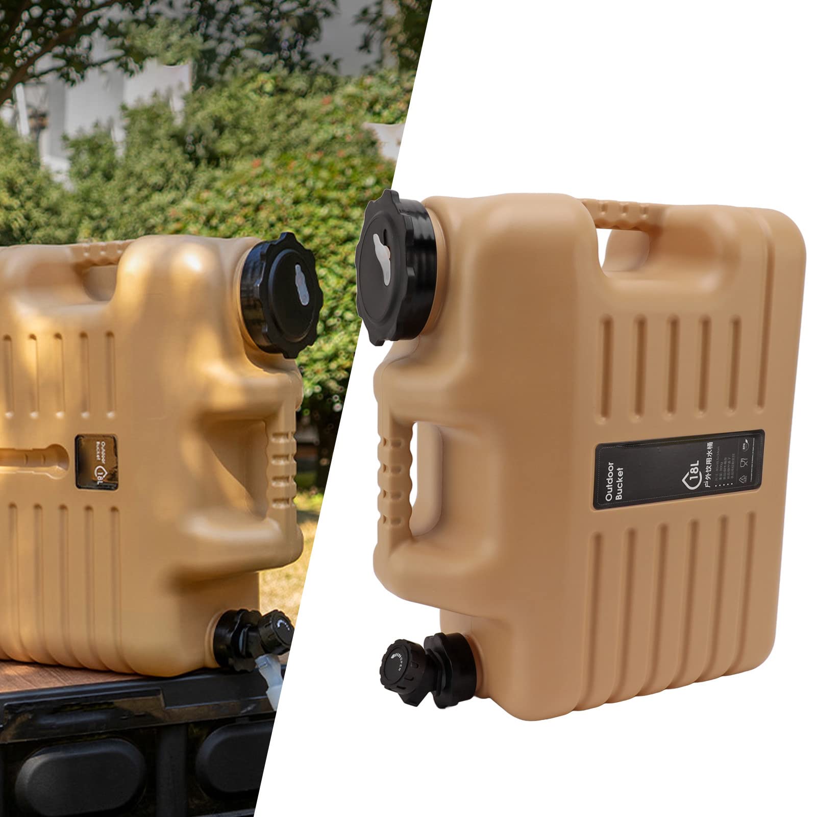 18L Water Bucket Large Capacity Outdoor Camping Water Container with Outlet Valve and Sealing Cover for Home and Camping Apricot Color 40 x 18.5 x 34cm