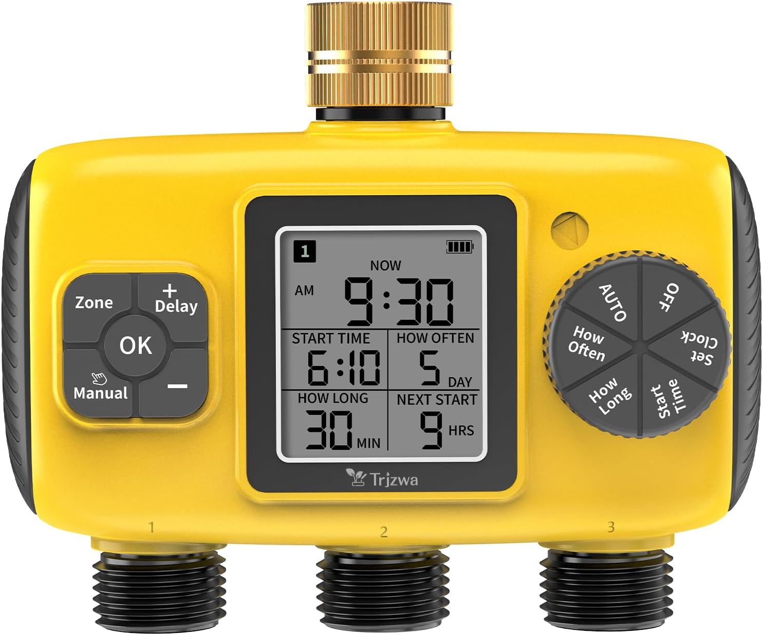 3 Zone Sprinkler Timer for Garden Hose,Garden Hose Timer with Brass Inlet,Programmable Automatic&Manual Irrigation System with LCD Display for Yard/Lawn/Pool,Rain Delay,IPX5 Waterproof