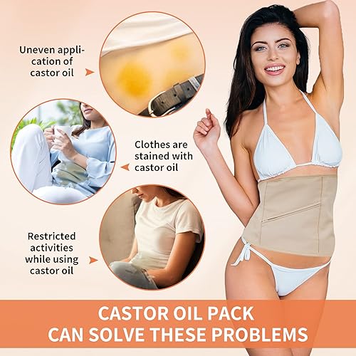 Miniatura 2 de Cstor - Paquete de aceite de ricino, paquete de 4 unidades de aceite de ricino de algodón orgánico para cuello, cintura y pecho, paquetes de aceite