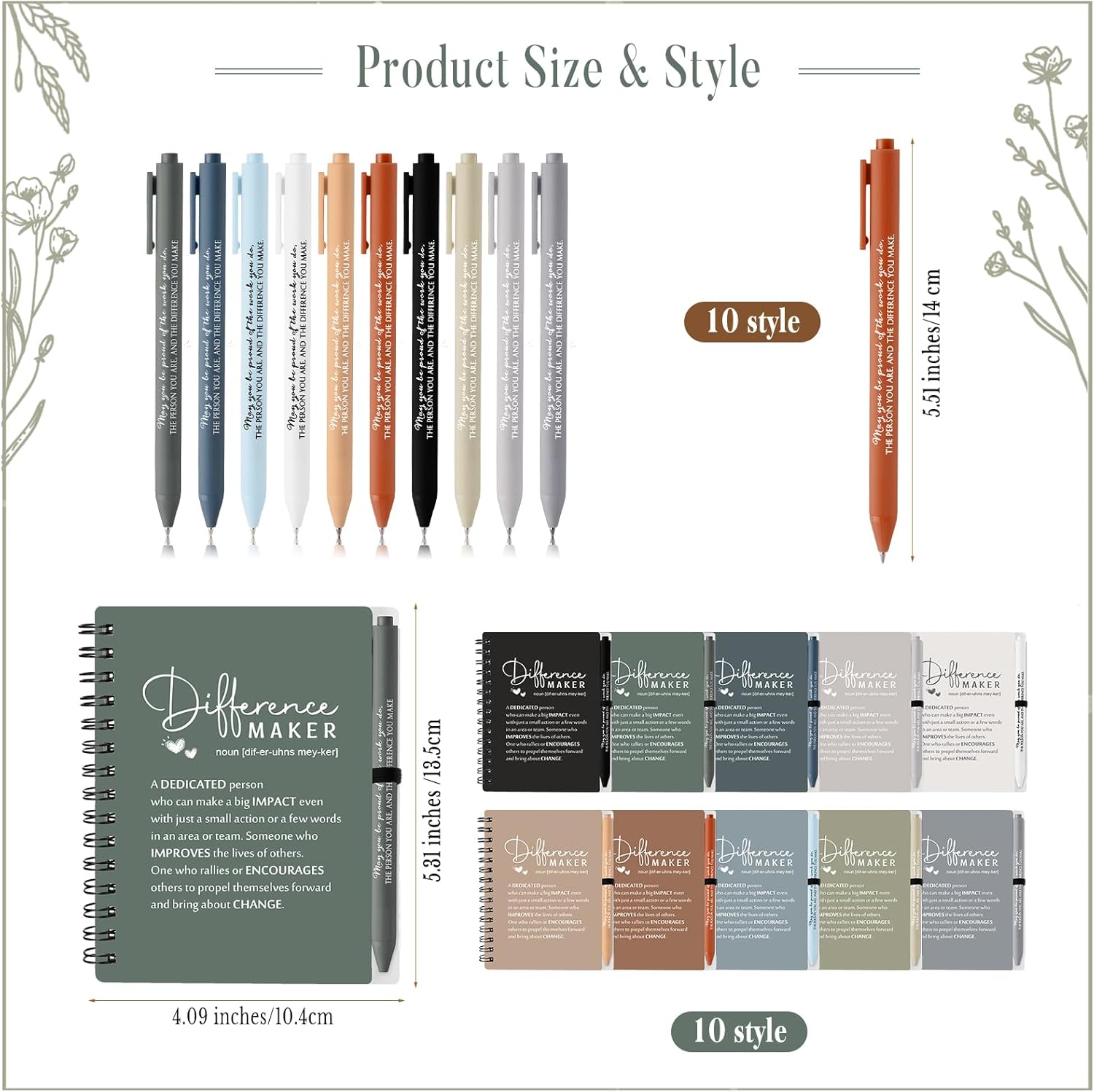 Resurhang 30 Sets Difference Maker Employee Appreciation Gifts Bulk Inspirational A6 Spiral Notebooks Journal with Ballpoint Pens for Social Worker Volunteer Coworker Staff Team Gifts (Neutral Colors)