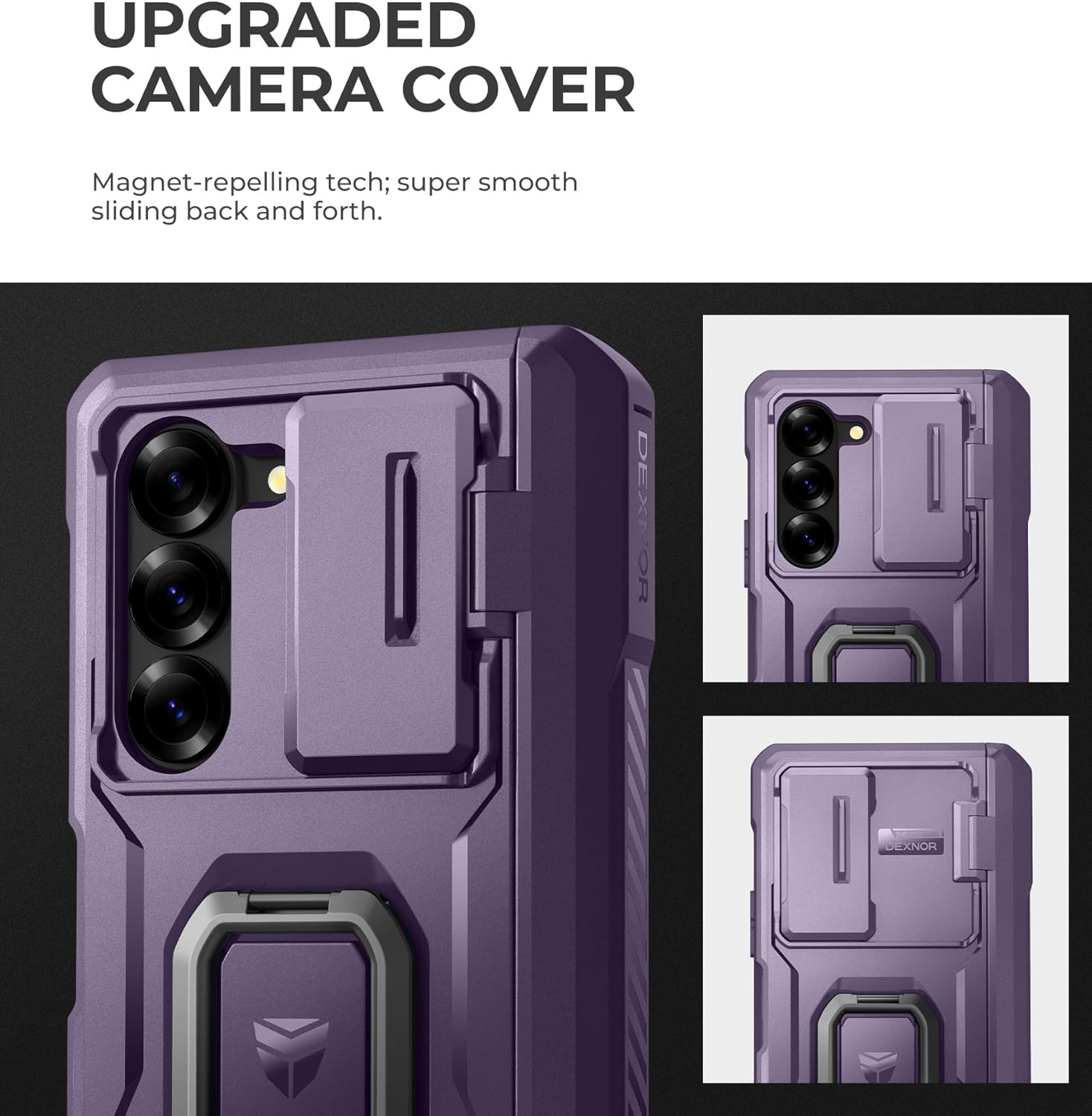 Dexnor for Samsung Galaxy Z Fold 6 Case with Ring Stand & S Pen Holder & Slide Camera Cover & Hinge Protection & Screen Protector,Heavy Duty Bumper Rugged Case Cover for Z Fold 6(2024),Purple