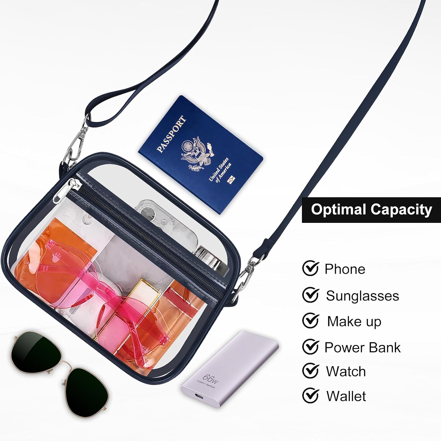  Clear Bag for Stadium Events Clear Sports Fan Handbags Purses | Unisex 0.4 mm Thickened Waterproof PVC,Approved for Concerts,Game Days,Outdoor Events thumbnail