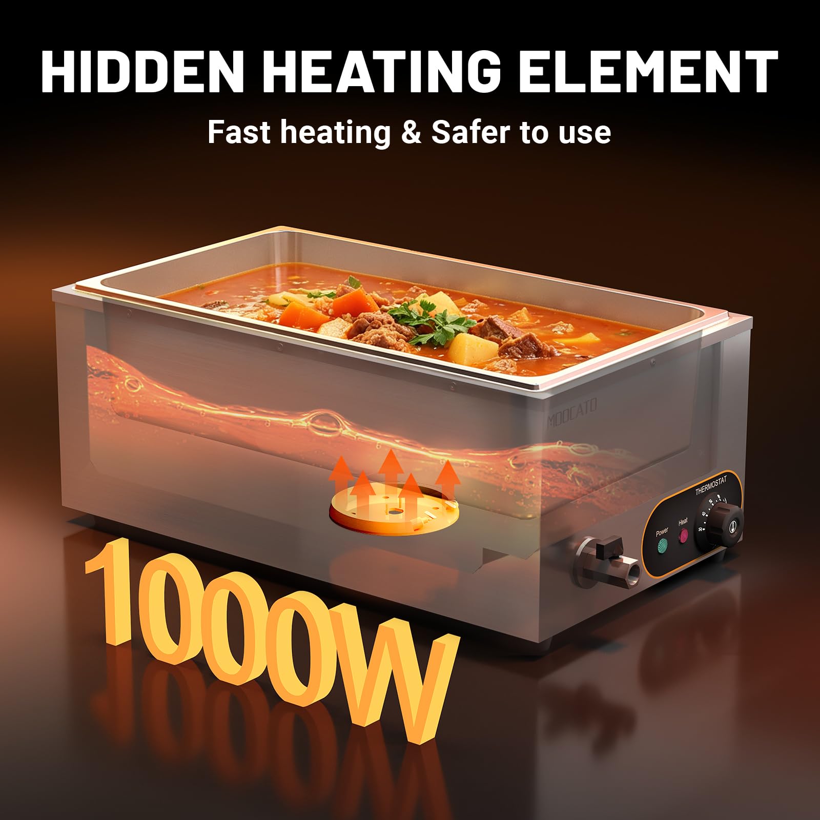 Bain Marie scaldavivande a bagnomaria, contenitore Gastro GN, professionale, in acciaio inox, con rubinetto di scarico e coperchio (contenitore da 1/1 GN)