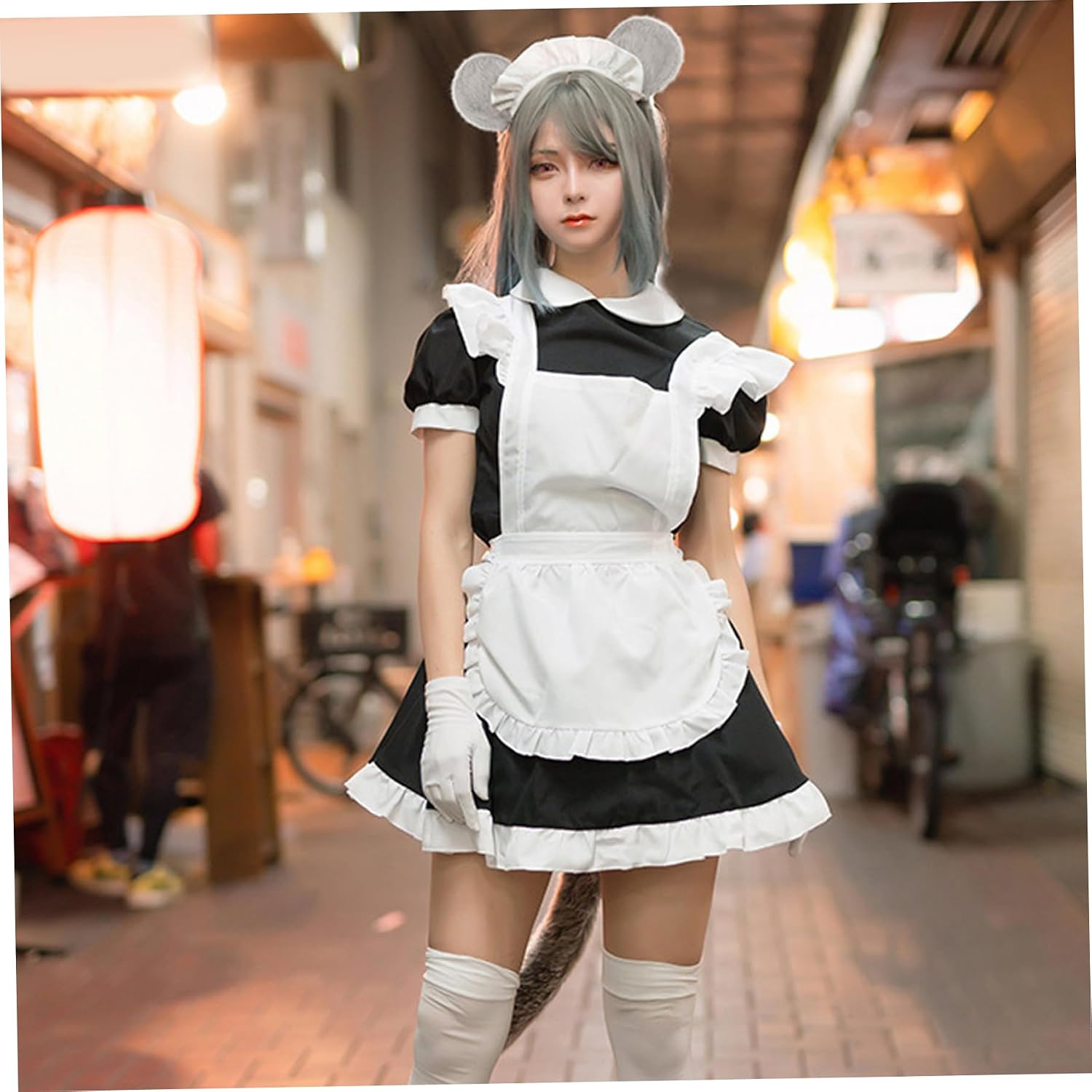 Mouse Ears Headband & Tail, Soft Bendable Rat Costume for Halloween Masquerade Cosplay