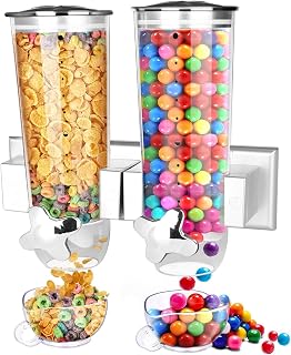 THE WHITE SHOP Wall Mount Cereal Dispenser Large Capacity, Dry Food Dispenser for Kitchen Storage & Store Food Coffee Beans Nuts Snacks, Grain Dispenser for Oatmeal Candy Coffee Beans, Silver,2 Pack