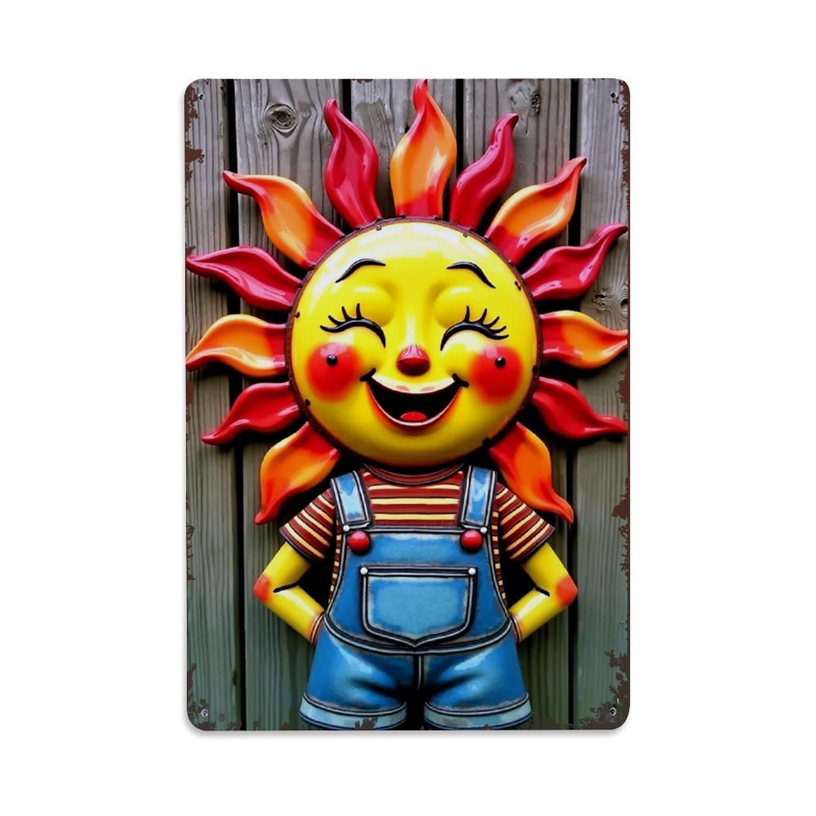 Sun Face With Overalls And Striped Shirt Retro Metal Tin Sign, Vintage Decor Art Poster for Bar, Home, Man Cave, Kitchen, Laundry Room Gift 8x12Inch