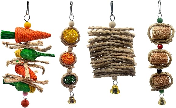 Rabbit Enrichment and Boredom Breakers, Guinea Pig Enrichment Toys Set, Small Animal Chew Toys for Dental Care and Cage Enrichment, Natural Paper Rope Hanging Toys for Rabbits Guinea Pigs Hamsters