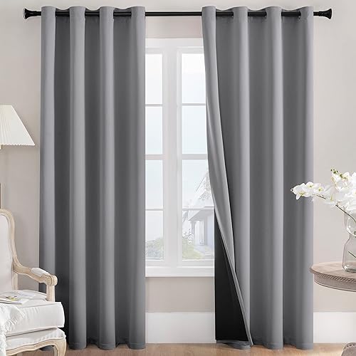 Cortinas 100% opacas, 2 paneles, cortinas de ventana completamente opacas, aislamiento térmico, doble capa con forro negro para sala de estar,