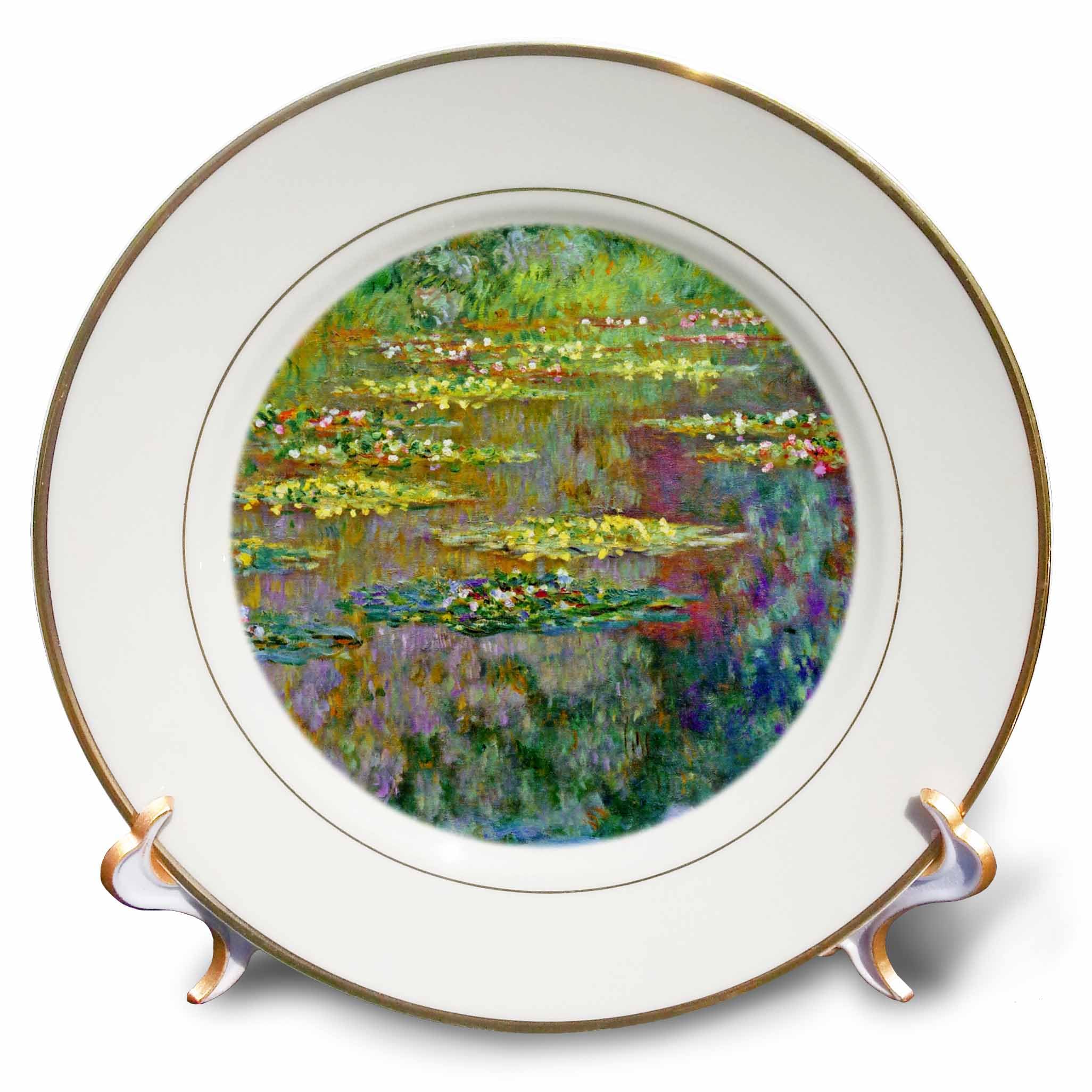 3dRose cp_155656_1 Water Lilies by Impressionist Artist Claude Monet - Waterlilies on Lake Famous Nature Impressionism - Porcelain Plate, 8