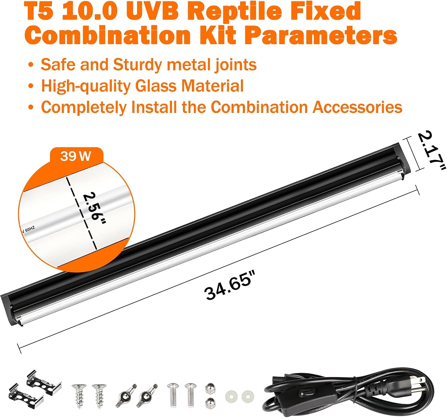 T5 10.0 UVB Reptile Light Fixture, 39W 34" for Bearded Dragon image 2