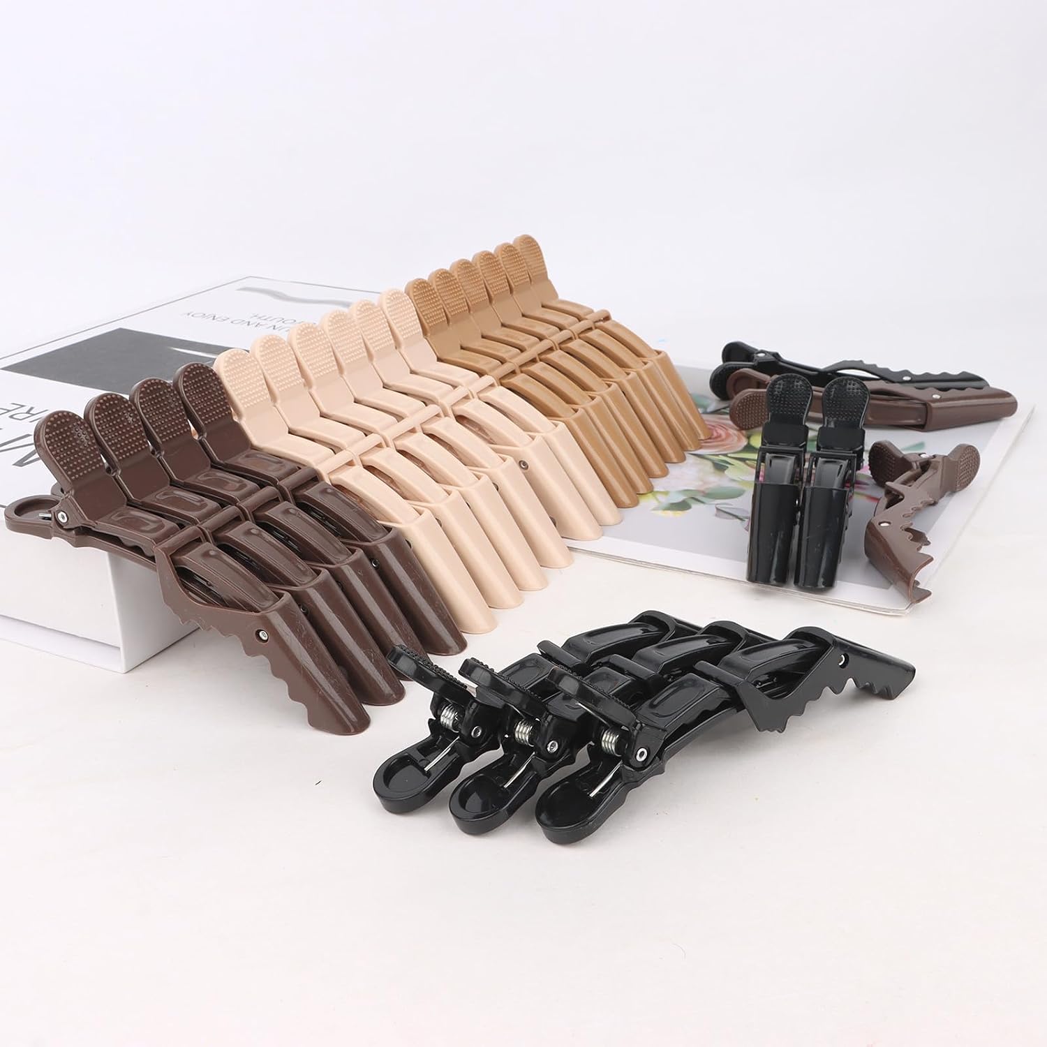 24 Pack Alligator Hair Clips for Styling, Sectioning Crocodile hair Clips Professional Barber Accessories for Salon of Thick Curly Volume Hair (Neutral)