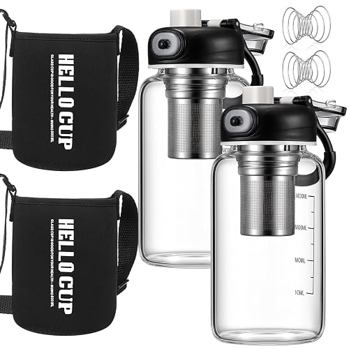 Jingmore 2 Glass Water Bottle, 27oz Shaker Cup with 304