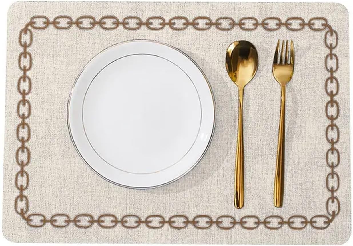 1/4/6PCS Oatmeal Placemats Set Thick Faux Leather Oval Shaped Tableware Mat Insulated Coffe Table Mat Cafe Pad(Chain S Oatmeal,4pcs)