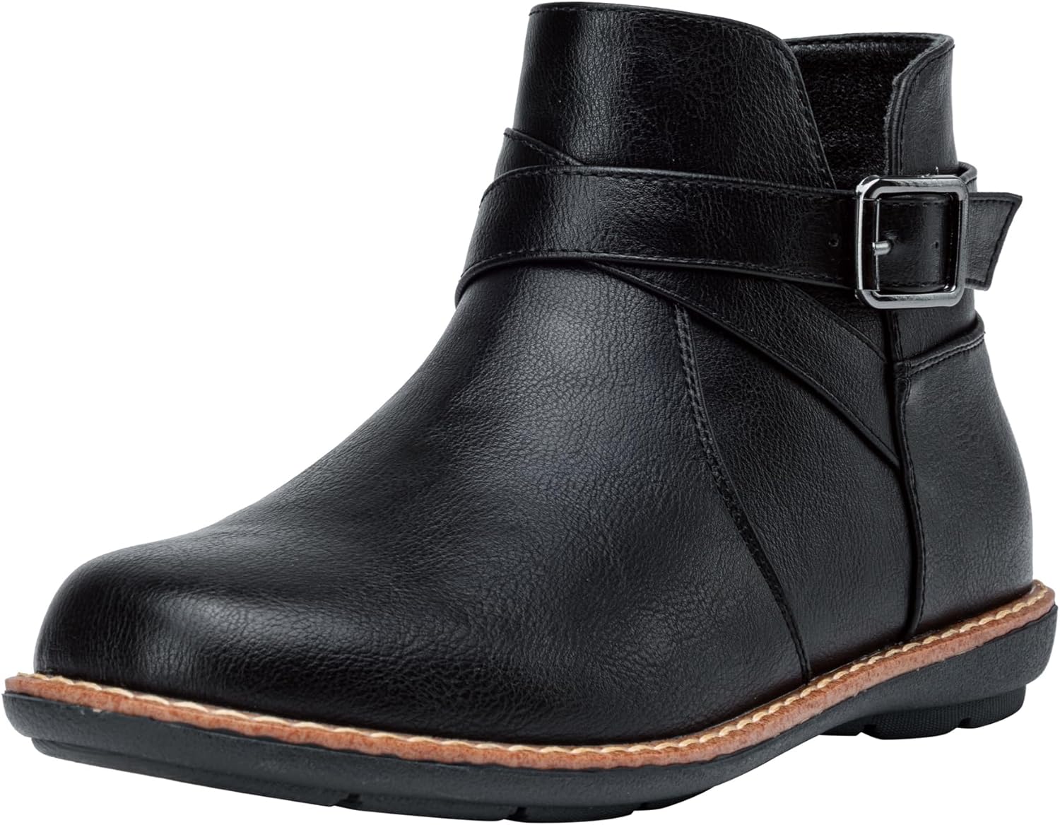 Vepose Womens 9005 Flat Ankle Boots, No Heel Round Toe Short Booties 6 Flat Boots-9005-black