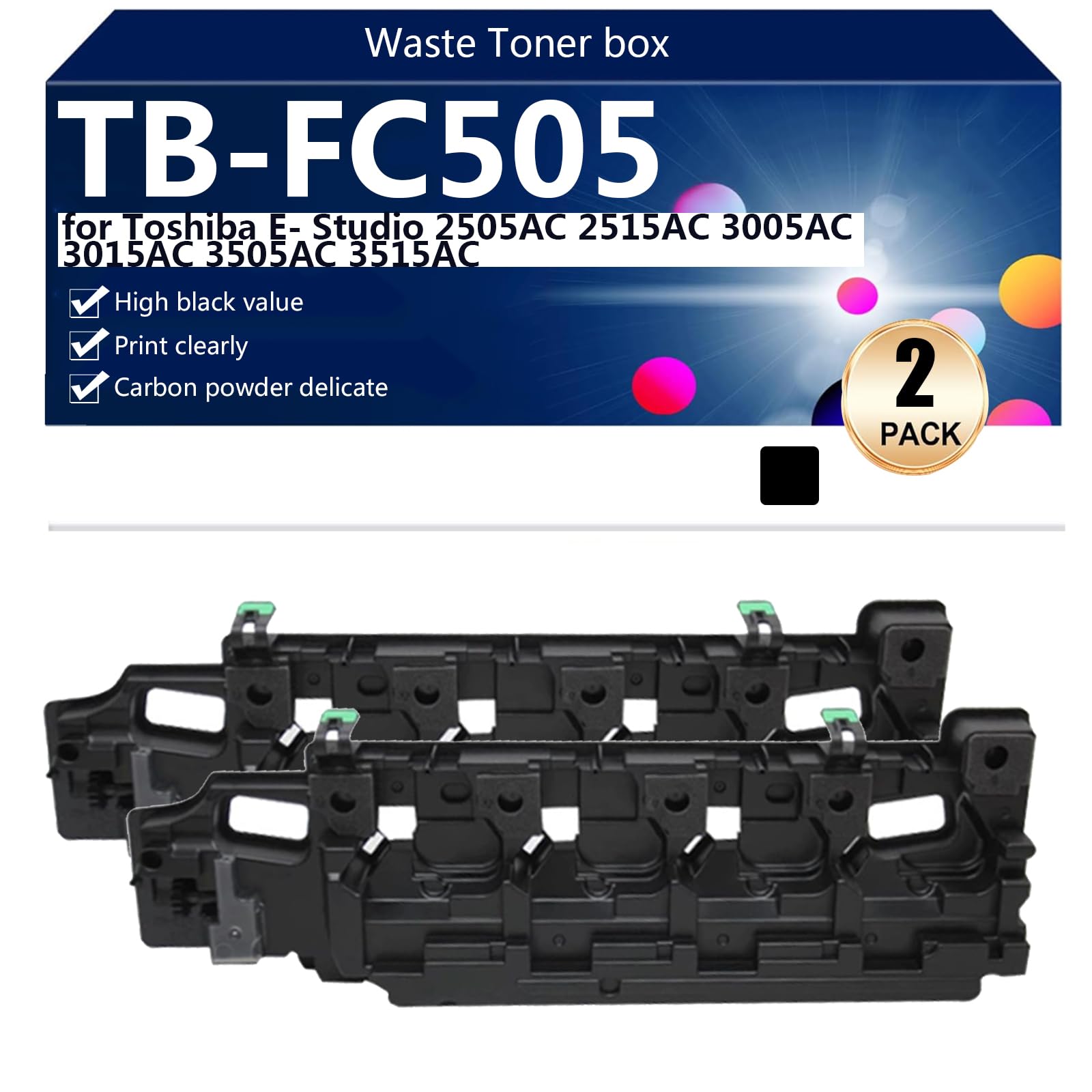 TB-FC505 Caja de Tóner Residual Compatible para Toshiba E-Studio 2505AC 2515AC 3005AC 3015AC 3505AC 3515AC Impresoras, con Impresión Nítida,2*Black