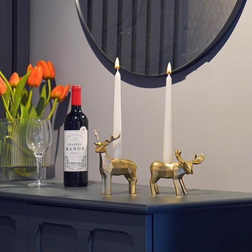 Miniatura 3 de Juego de 2 portavelas para decoración de habitación, de resina, origami, reno, alce, dorado, decoración de mesa de Navidad, para vacaciones, boda,
