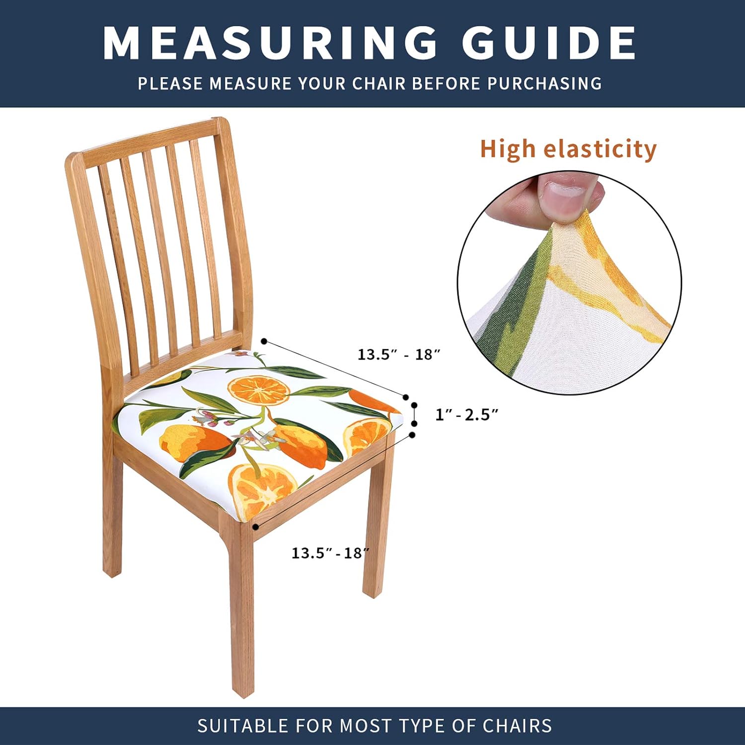 smiry Printed Dining Chair Seat Covers - Stretchy Removable Washable Upholstered Chair Seat Slipcover Protector (Set of 6, Yellow Lemon)