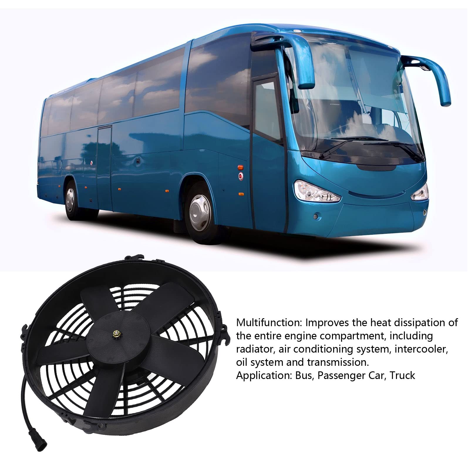 Bediffer Elektryczny Wentylator Chłodzący 24 V z 5 Prostymi łopatkami dla Lepszego Odprowadzania Ciepła W Kompaktowych Rozmiarach AutobusóW i Ciężarówek, Moc 160 W
