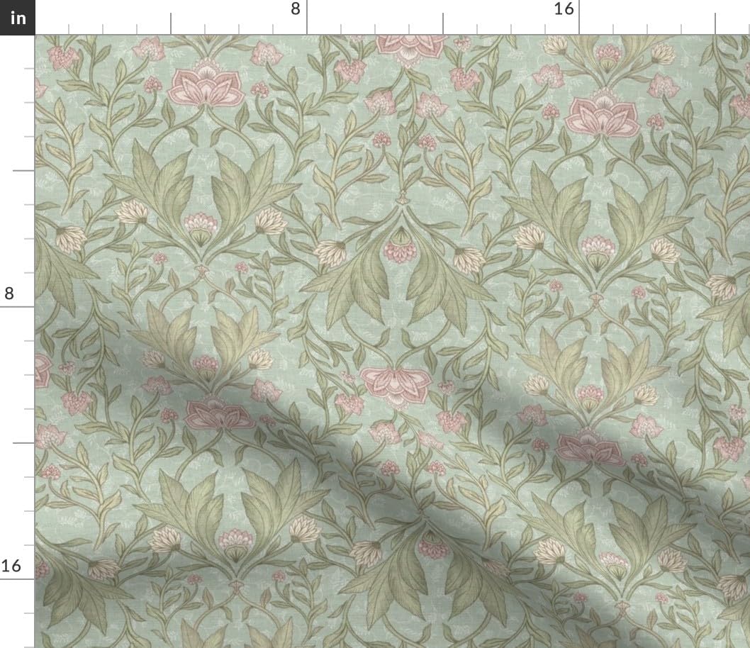 Spoonflower Fabric - Victorian Floral Pink Botanical Vintage Antique Garden Bloom Meadow Printed on Petal Cotton Fabric Fat Quarter - Sewing Quilting Apparel Crafts Decor