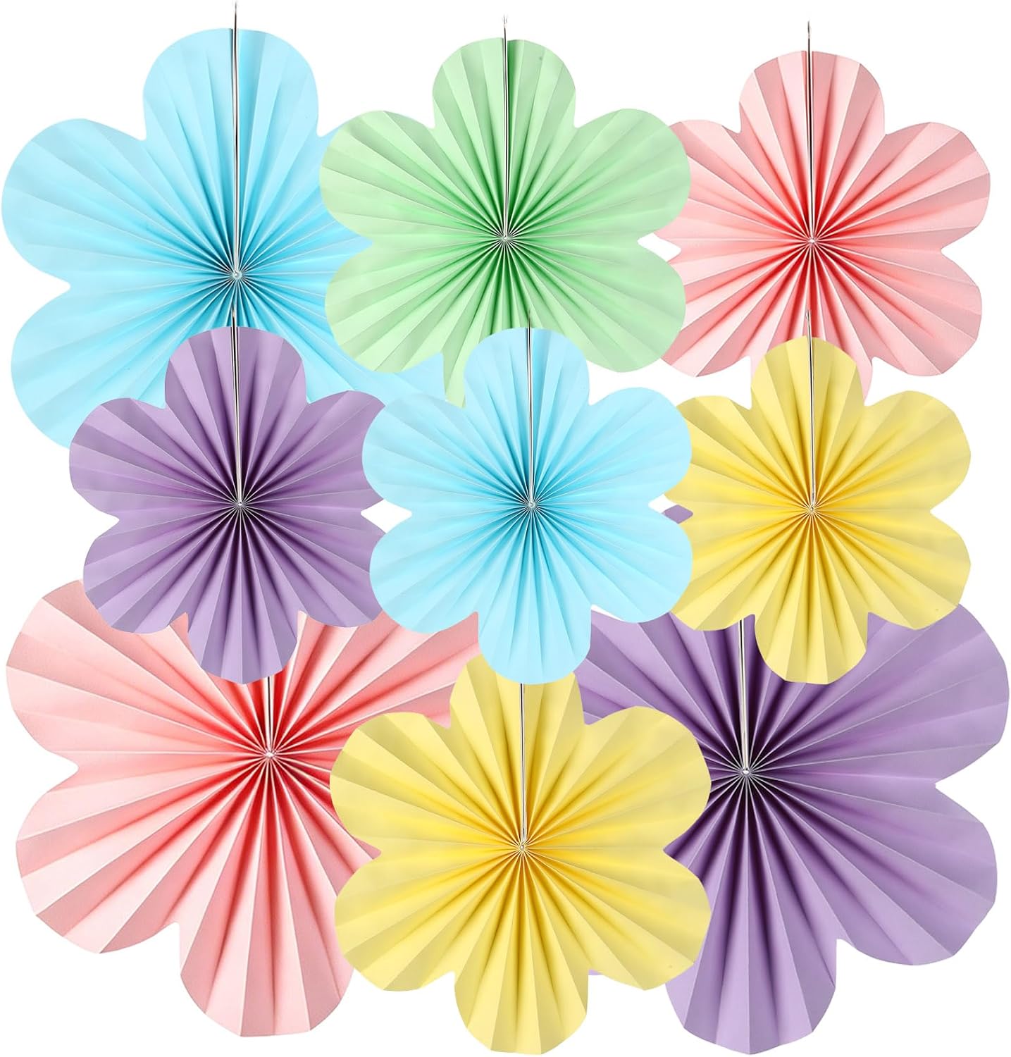 Pastel Paper Flowers Decorations, 9 Pcs Hanging Flower Paper Fans, Colorful Tissue Paper's Flowers for Classroom Wall Backdrop Girl Groovy Baby Shower Birthday Wedding Party Decorations