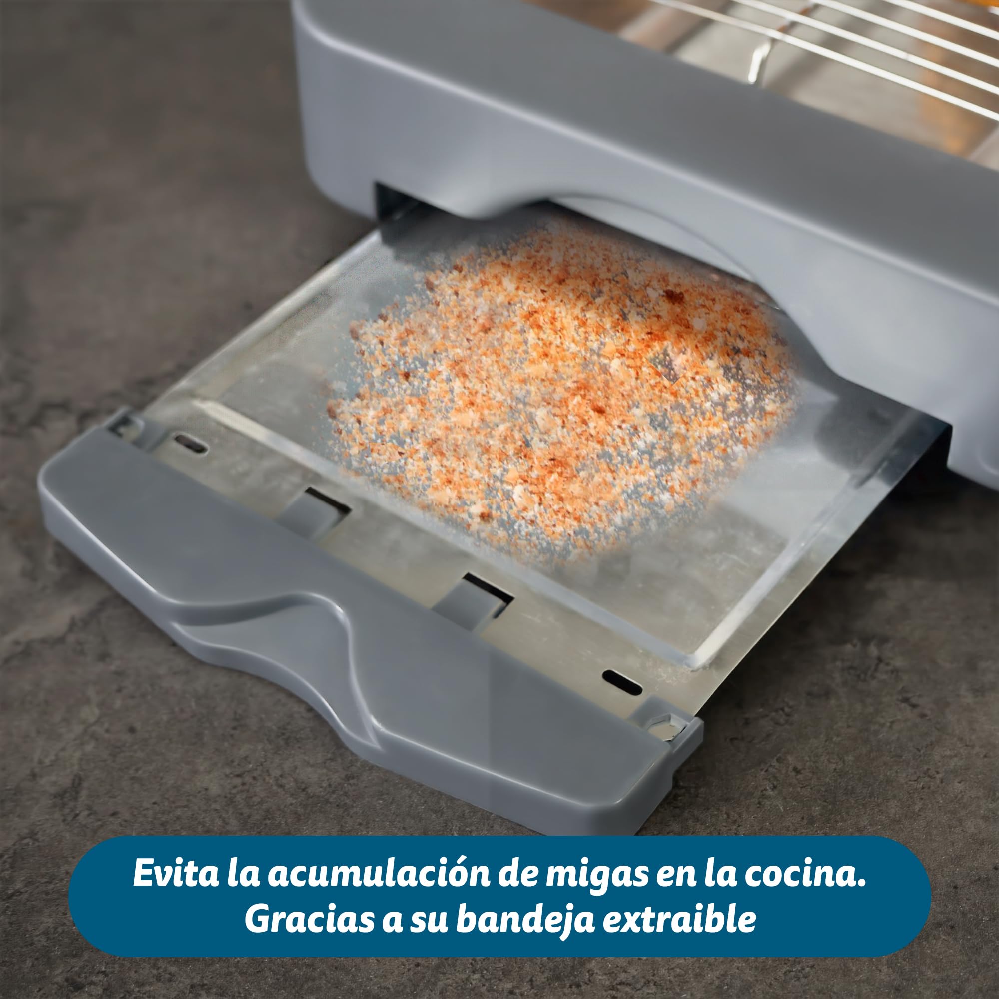 Grunkel - Tostadora de pan plana para 4 rebanadas de 600w con 6 niveles de temporizador y señal acústica de finalización. Incluye bandeja recogemigas extraíble (Básico)