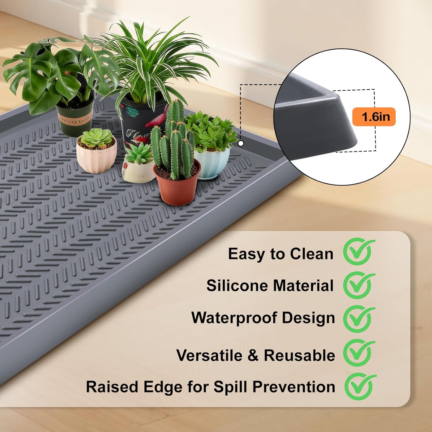 Kalolary 30" x16" Silicone Plant Trays Plant Saucer Growing Tray Rectangular Heavy Sturdy Silicone Plant Drainage Saucers Plant Drip Trays for Pots Seed Starter Growing Trays
