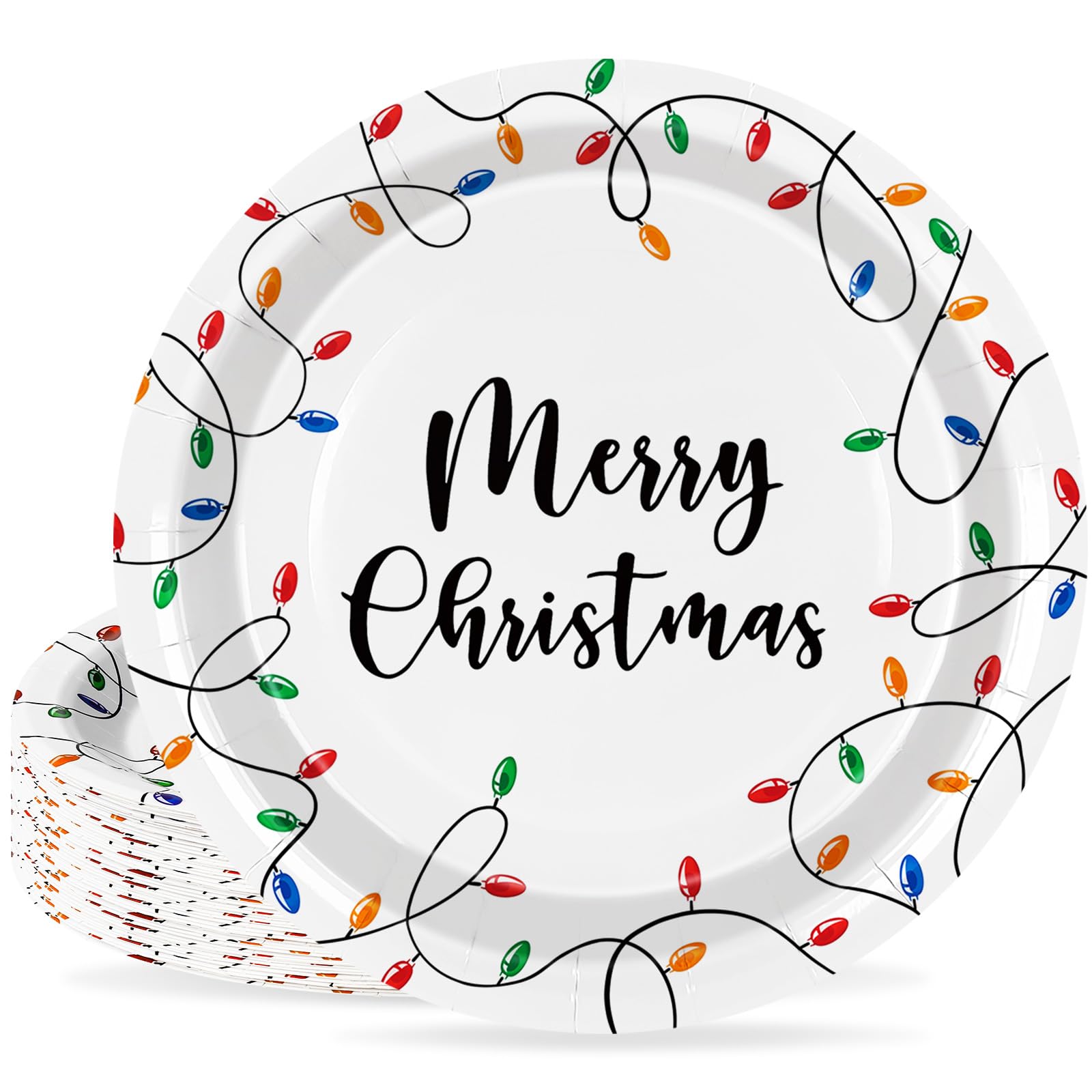 Assiettes jetables en carton Merry Christmas 22,9 cm de Whaline pour fête d'hiver