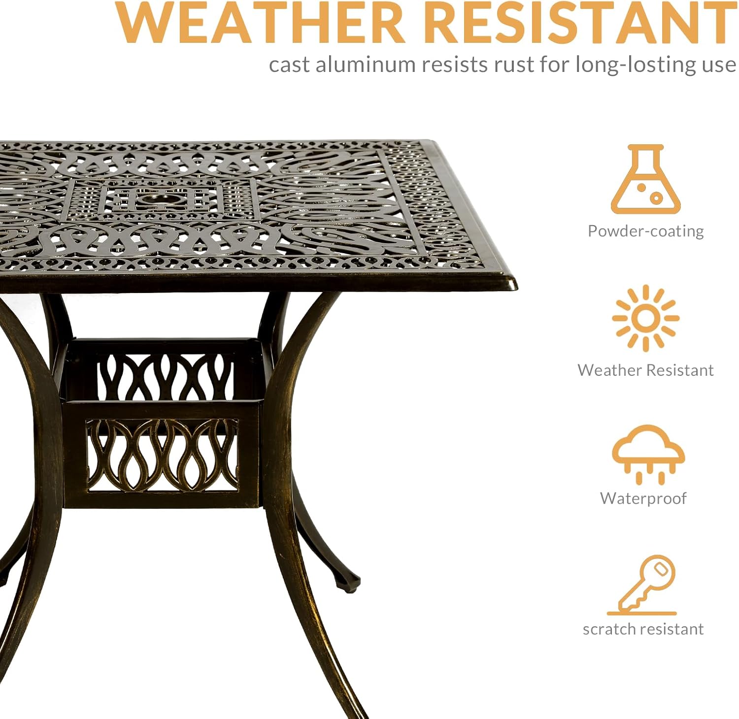 5-Piece Outdoor Patio Dining Set, All-Weather Cast Aluminum Patio Furniture Set for Backyard Garden Deck with 4 Chairs, 4 Cushions and 35.4” Square Table, 2.2" Umbrella Hole, Navy