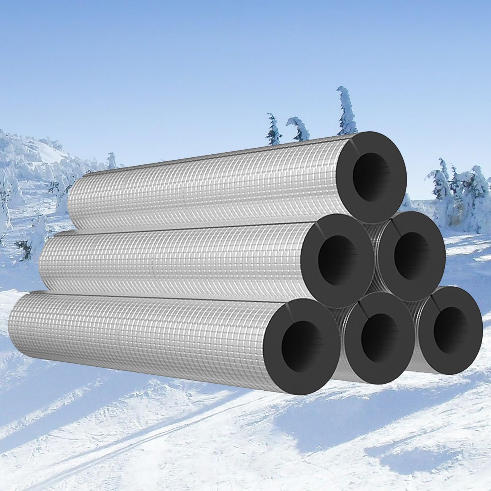 Aislamiento de caucho y aluminio for tuberías, espuma autoadhesiva for tuberías industriales, protección contra congelación y calor (DI 22-114 mm, ESP 10-30 mm)(ID-114mm*TH-30mm)