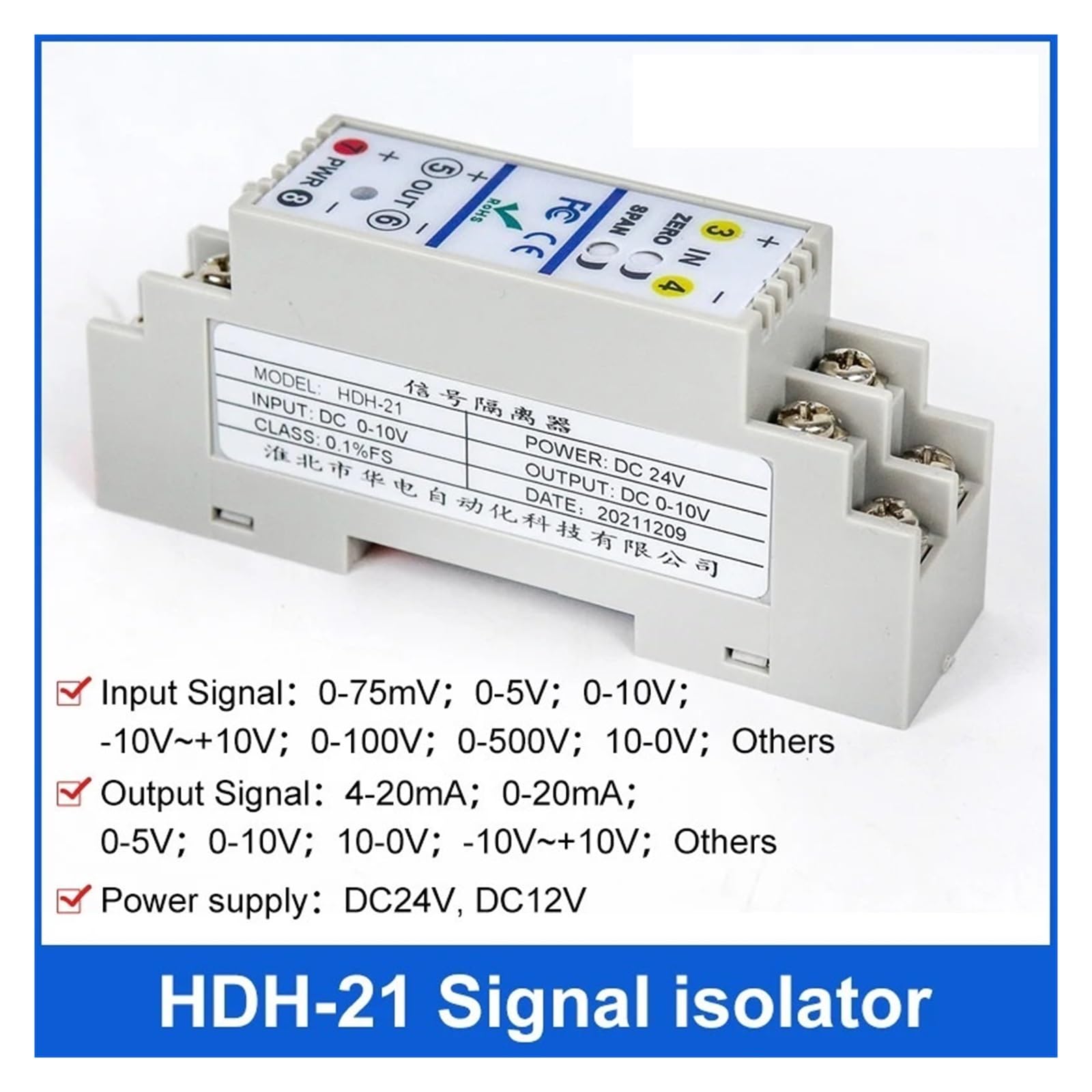4-20 mA przetwornica napięcia przyłącze do konwertera sygnału PLC 0-10 V DC (24 V DC Power,0-10 V INPUT_25,4X108X47MM_0-10V)