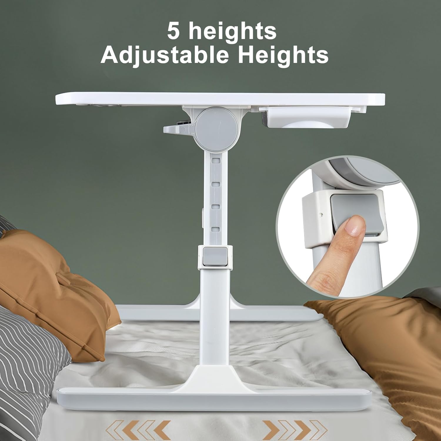 Laptop Bed Tray Table, Height Angle Adjustable Bedside Stand, Foldable Legs Portable Lap Desk, Study Desk for Bedroom Sofa Dorm Student, Compact Home Office Computer Table White