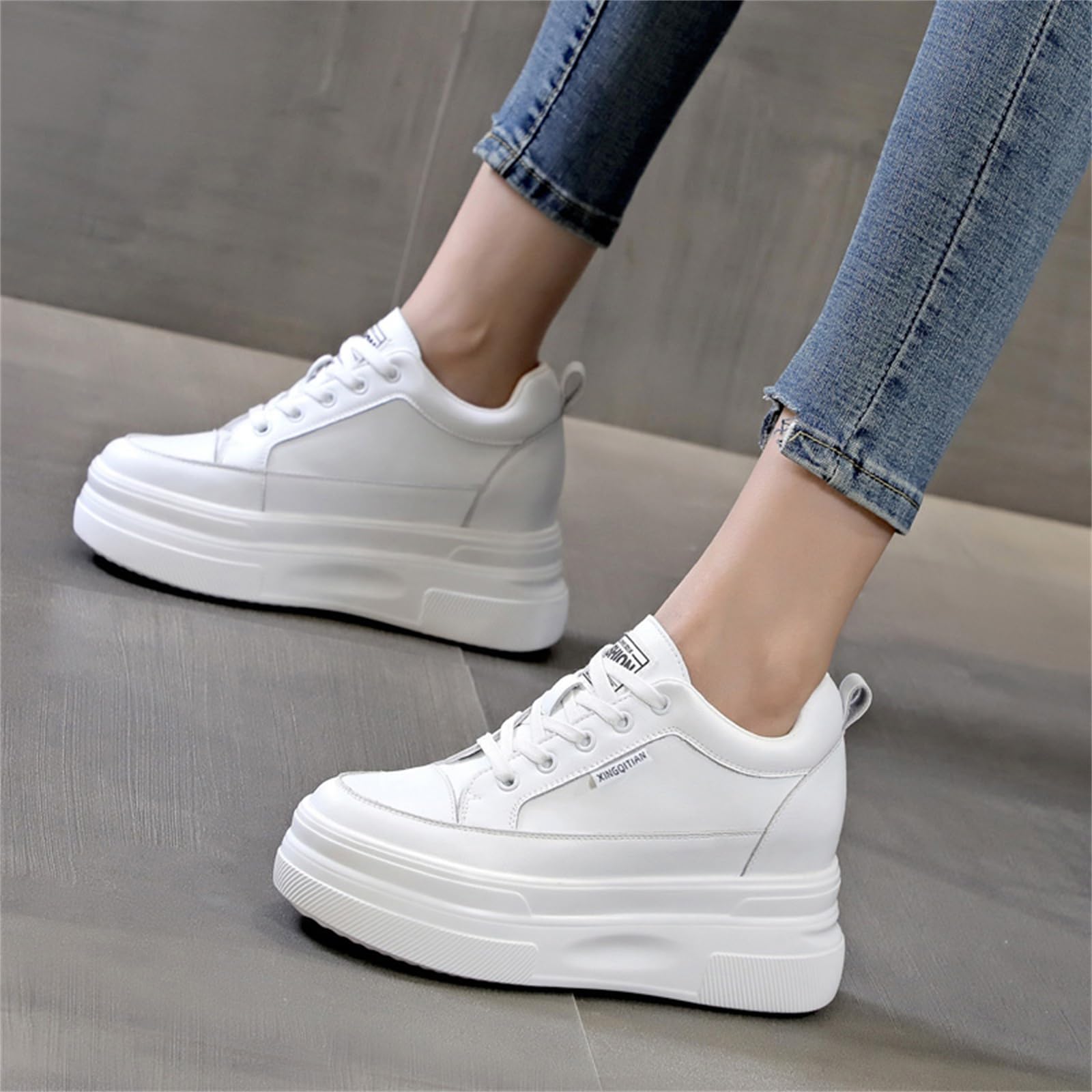 AONETIGER Sneakers Zeppa Interna Scarpe Donna Moda Pelle Casual Traspiranti Ginnastica con Piattaforma Tacco 8cm per Uso Quotidiano Ufficio Esterno Feste Gr.35EU-39EU