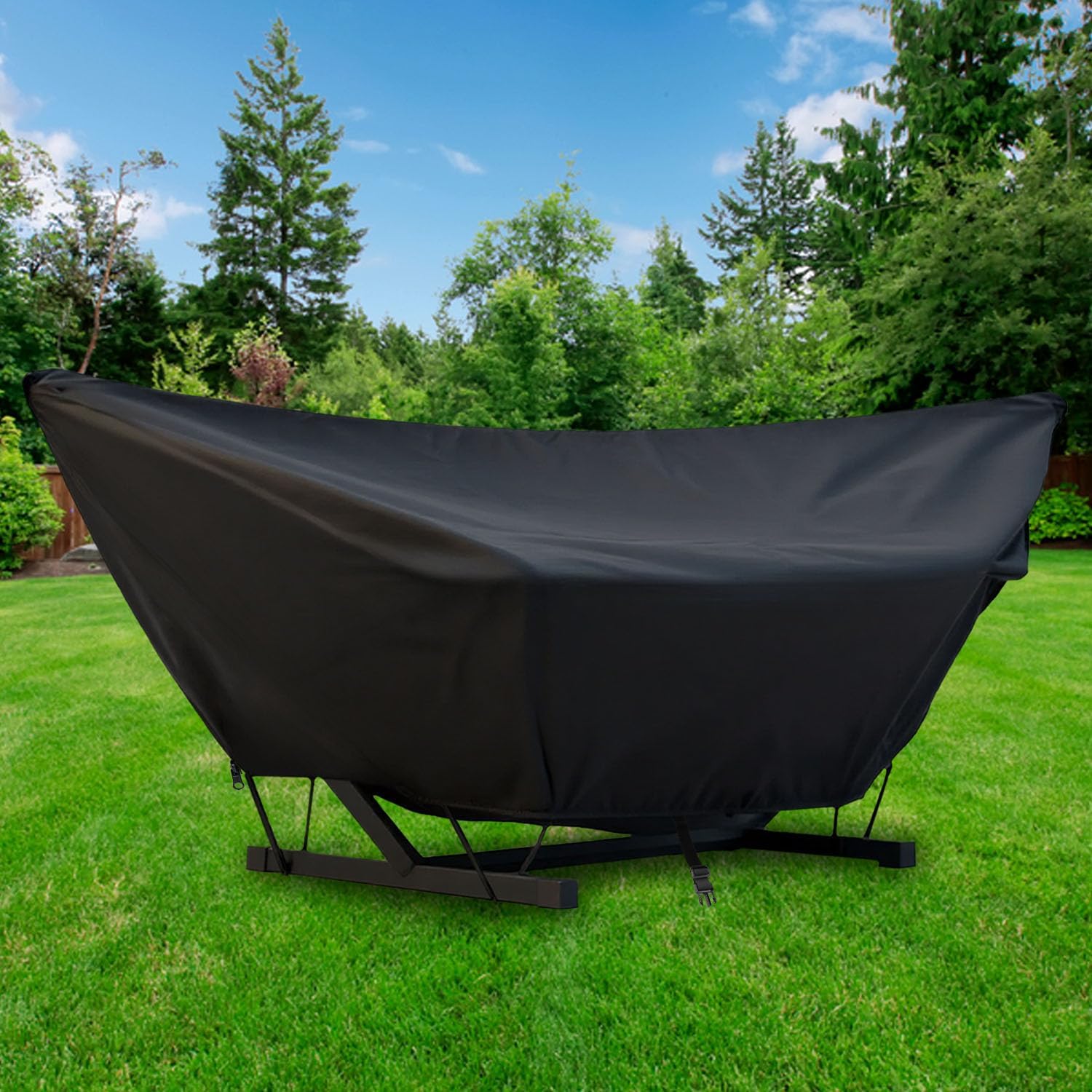 Outdoor Hammock Cover with Zip and Elastic Ropes, Made of 420D high-Strength Fabric, Features Adjustable Buckles, for Outdoor Universal Hammocks, Waterproof, Windproof (11-12FT,Black)