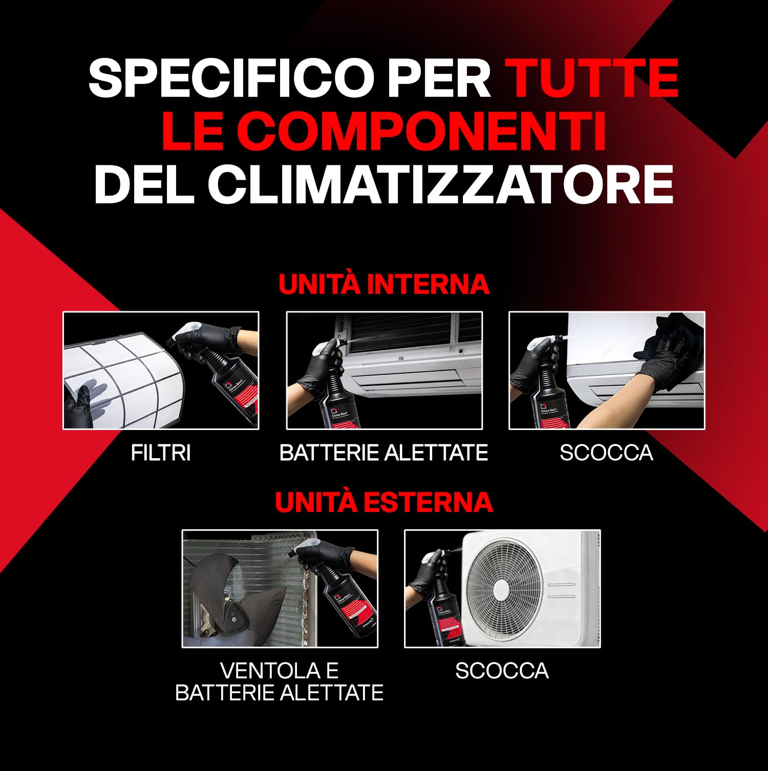 Errecom Kit Pulizia e Disinfezione Climatizzatori, Clima-Bact Detergente Disinfettante Biocida Registrato 1 L + Wally Cover Protezione Split + A/C Tabs 40Pastiglie Climatizzatore ad Azione Prolungata