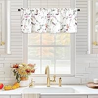 Vista 65 de VOGOL Cenefas con patrón de pájaros para ventanas de cocina, cenefa texturizada de lino con estampado floral y pájaros para ventanas pequeñas