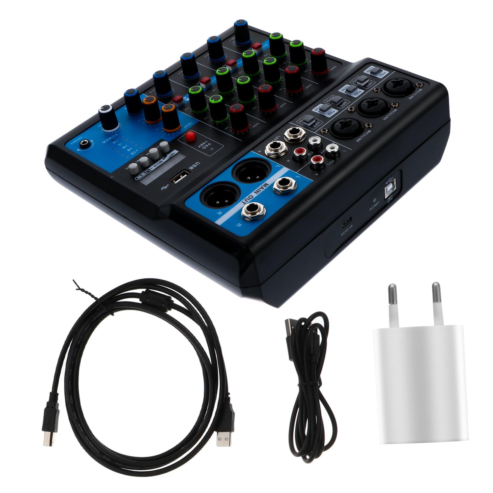 Consola de Mezclas Inalámbrica de 5 Canales Negro Abs | Usb, Procesamiento de Voz y Mezcla de Sonido, para Entrada de Línea y Computadora, Incluye Cable USB