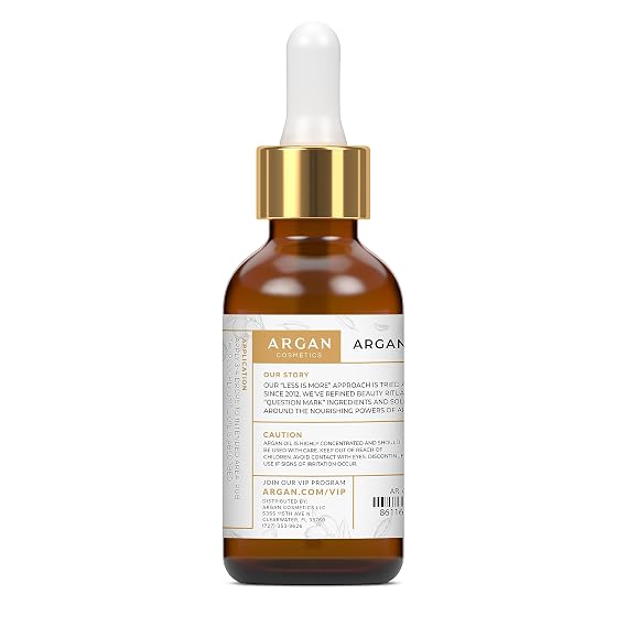 Argan Cosmetics 100% Pure Organic Moroccan Argan Oil, Unscented 2 Fl Oz | Hair, Skin, Nails, Cuticles, Face & Beards Cold Pressed Filtered Through Cotton & Charcoal All Natural Moisturizer